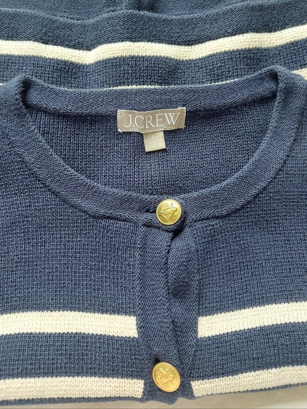 Jcrew Cotton Stripe Emillie Button Cardigan Large Patch Pockets Chic Preppy Knit - Picture 3 of 7